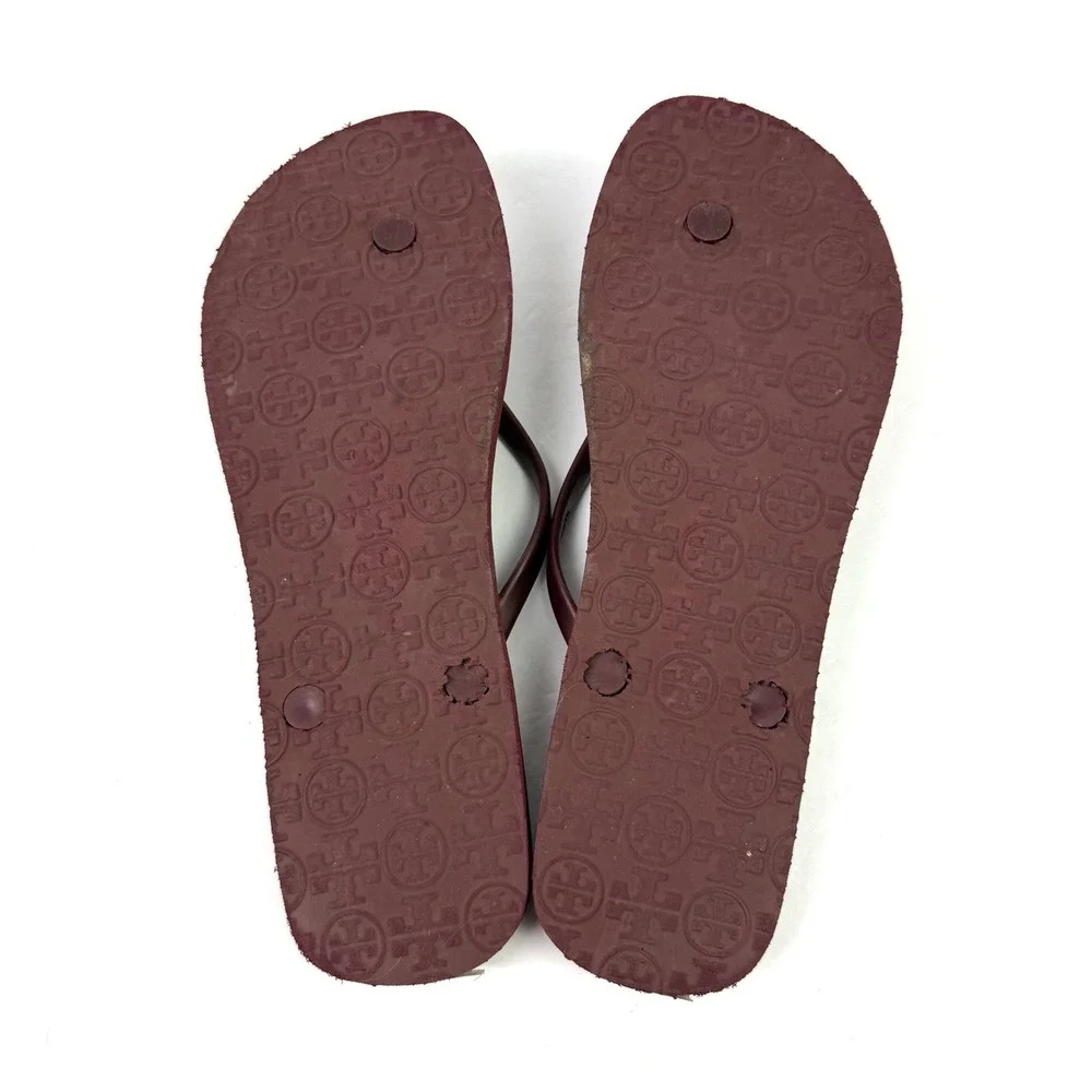 Tory Burch Flip Flops 10 Cabernet Arabesque Slip On Sandals Womens Damask Chic